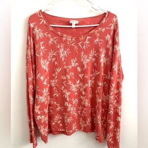 Garnet Hill Womens Peach Floral Cotton Silk
Blend Long Sleeve Scoop Neck Sweater